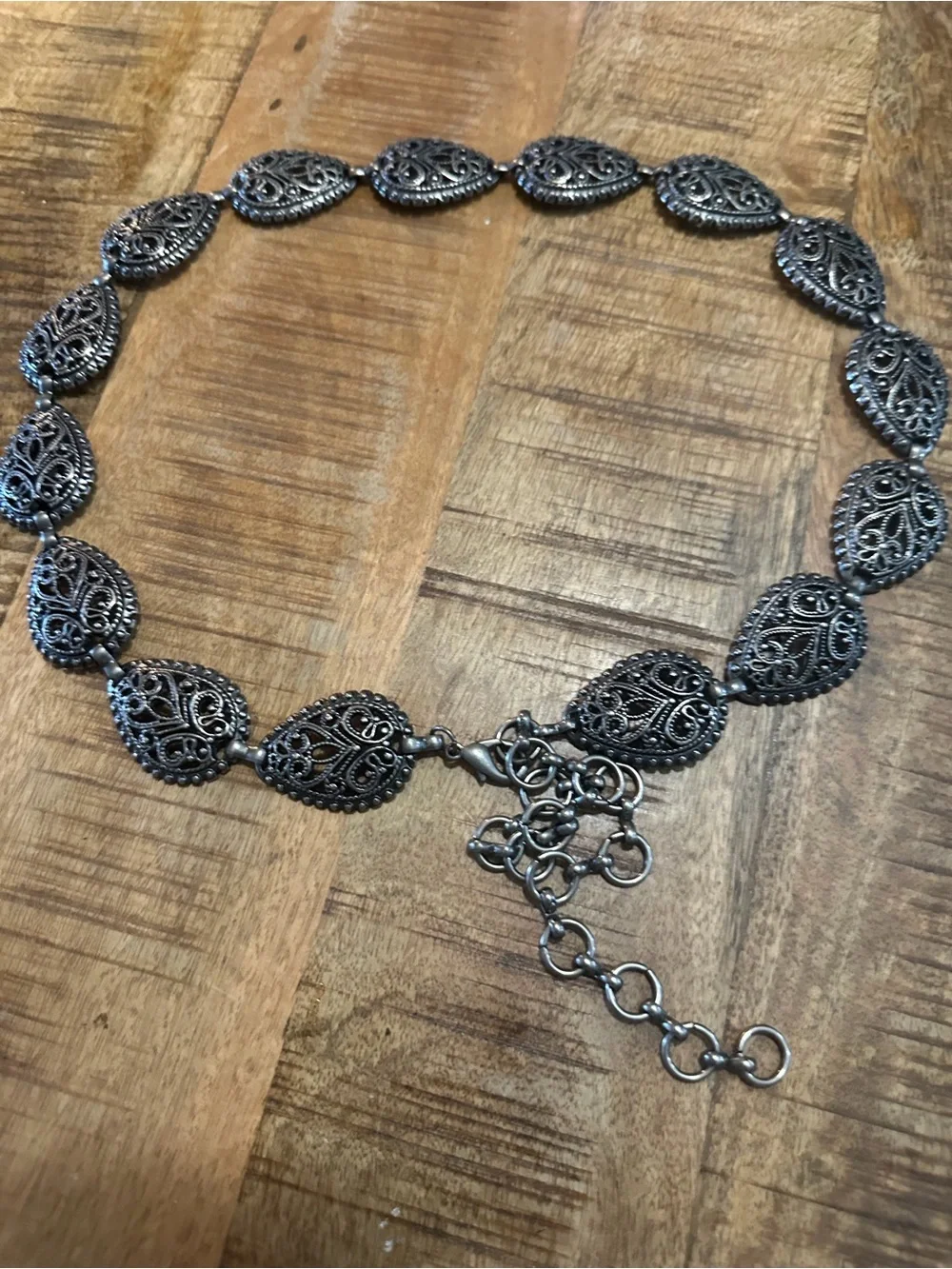 Vintage Concho Belt Silver Tone Teardrop Filigree South Western Style 28” S